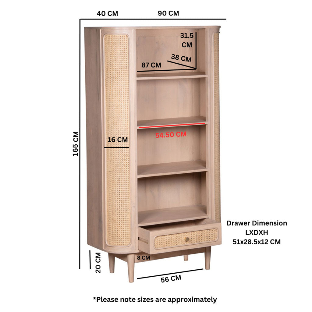 Solid Mango Wood Bookcase With 1 Drawer And 4 Shelves - Valencia