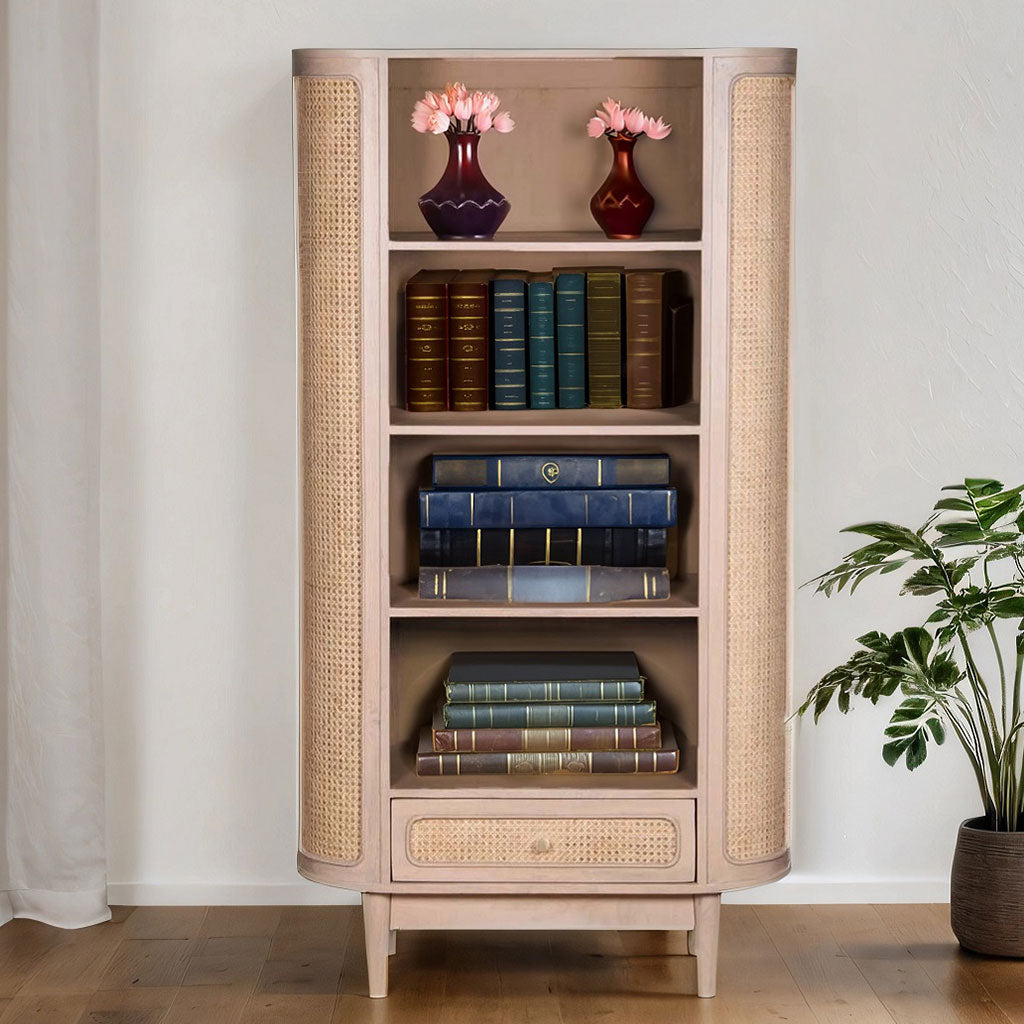 Solid Mango Wood Bookcase With 1 Drawer And 4 Shelves - Valencia
