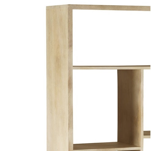 Solid Mango Wood Bookcase With 2 Doors And 5 Shelves - Light Gold