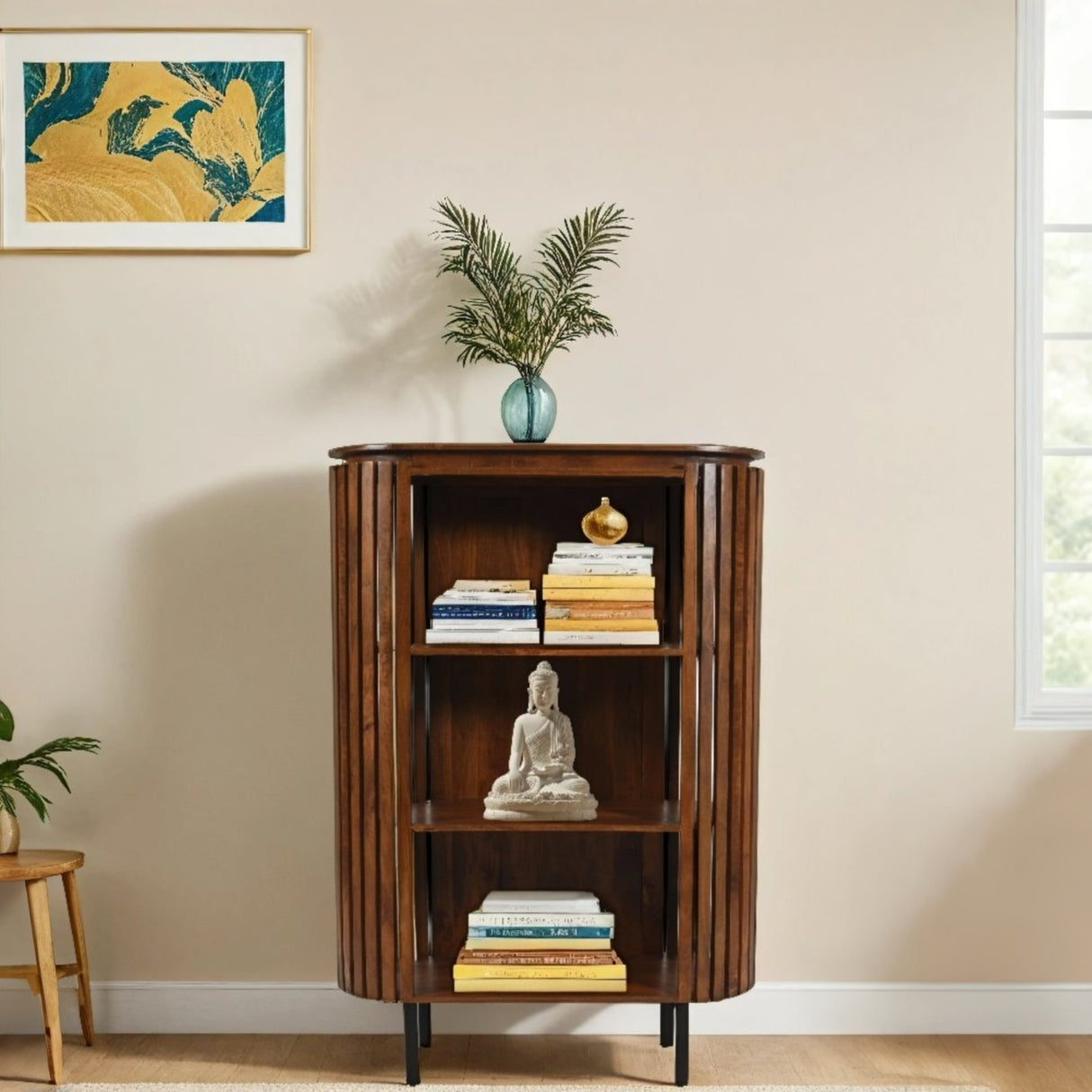 Solid Mango Wood Bookcase With 3 Shelves - Inverley Designs