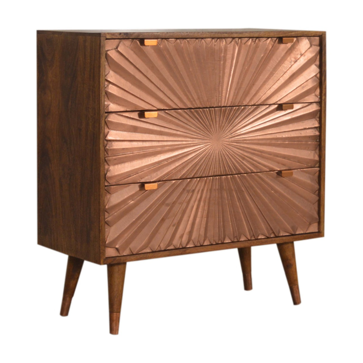Solid Mango Wood Chest Of 3 Drawers With Copper Front - Manila