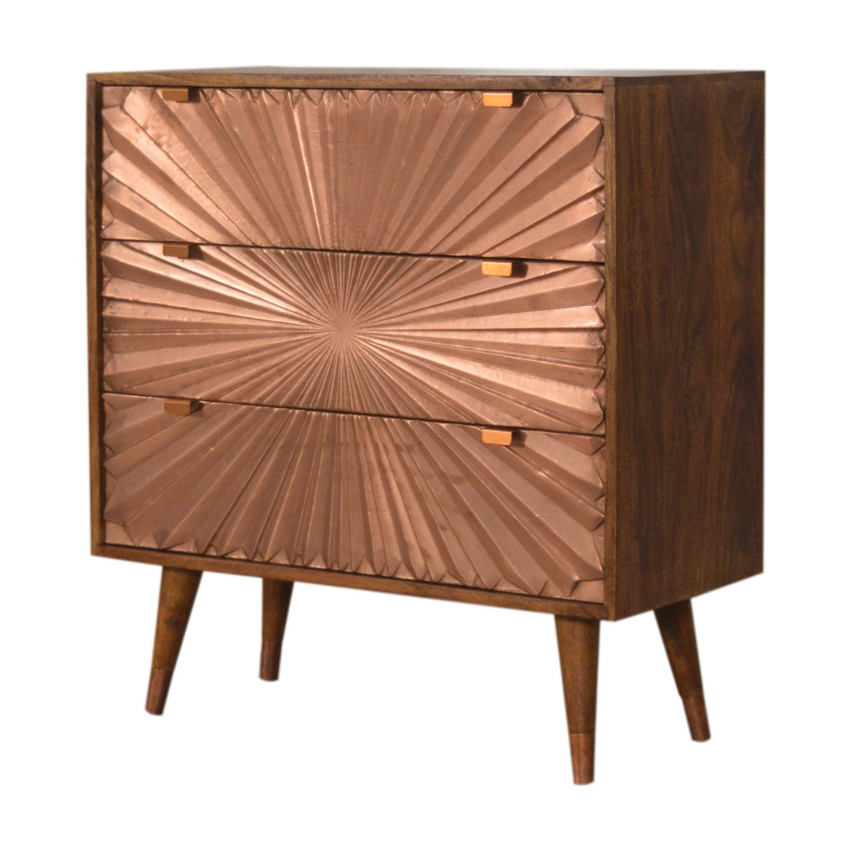 Solid Mango Wood Chest Of 3 Drawers With Copper Front - Manila