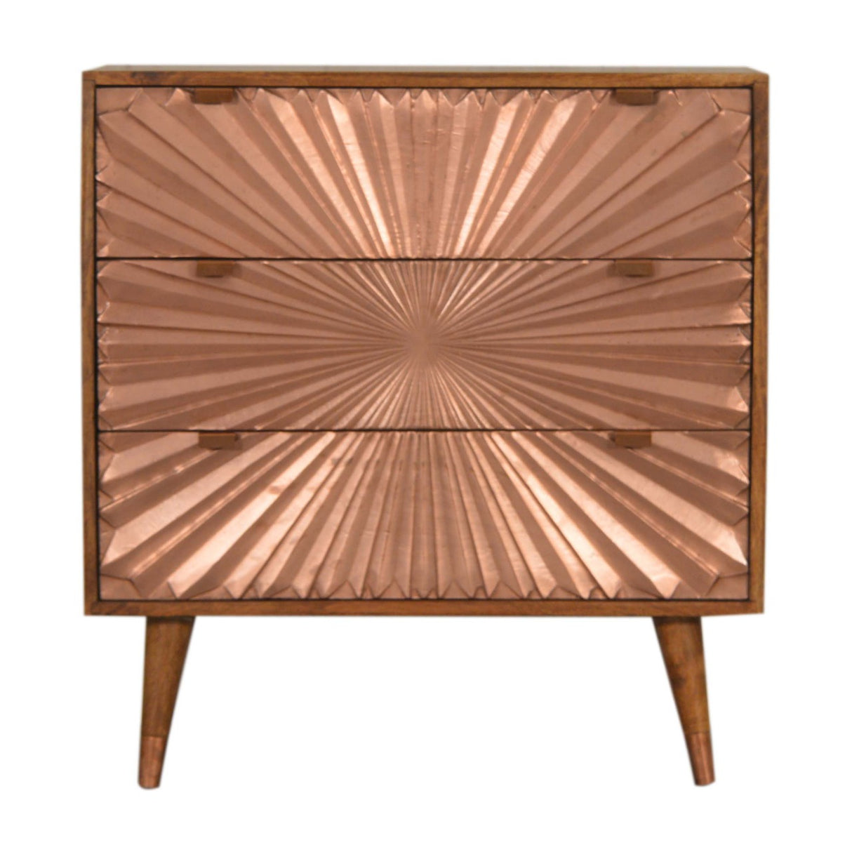 Solid Mango Wood Chest Of 3 Drawers With Copper Front - Manila