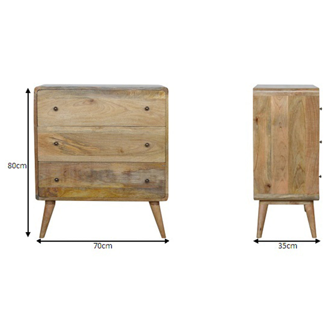 Solid Mango Wood Chest Of 3 Drawers - Coventry