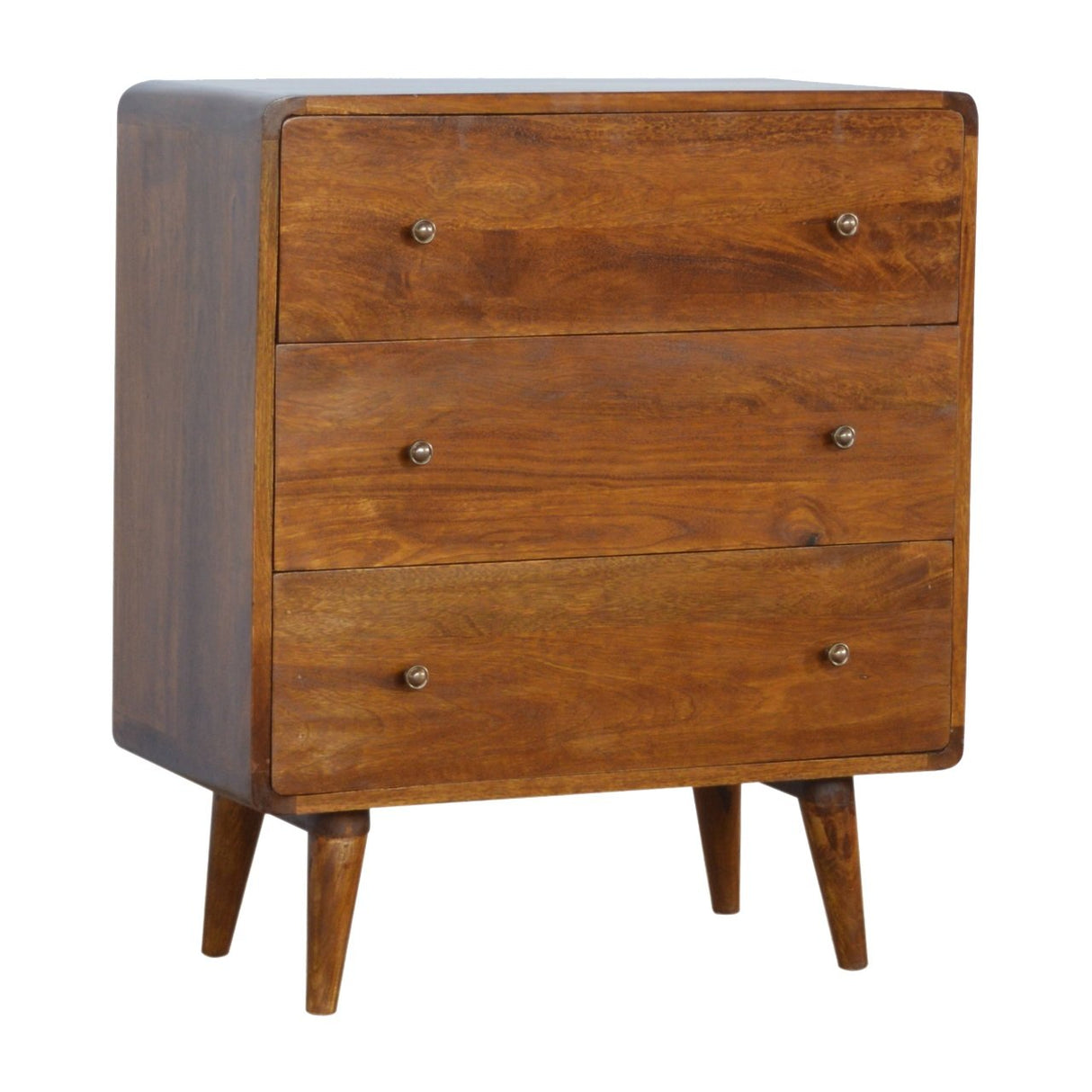 Solid Mango Wood Chest Of 3 Drawers Curved - Gloucester
