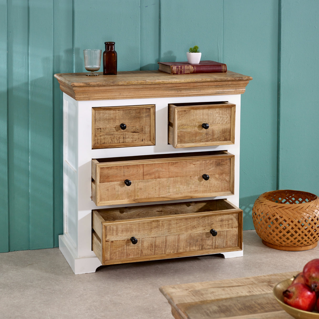 Solid Mango Wood Chest Of 4 Drawers - Alfie