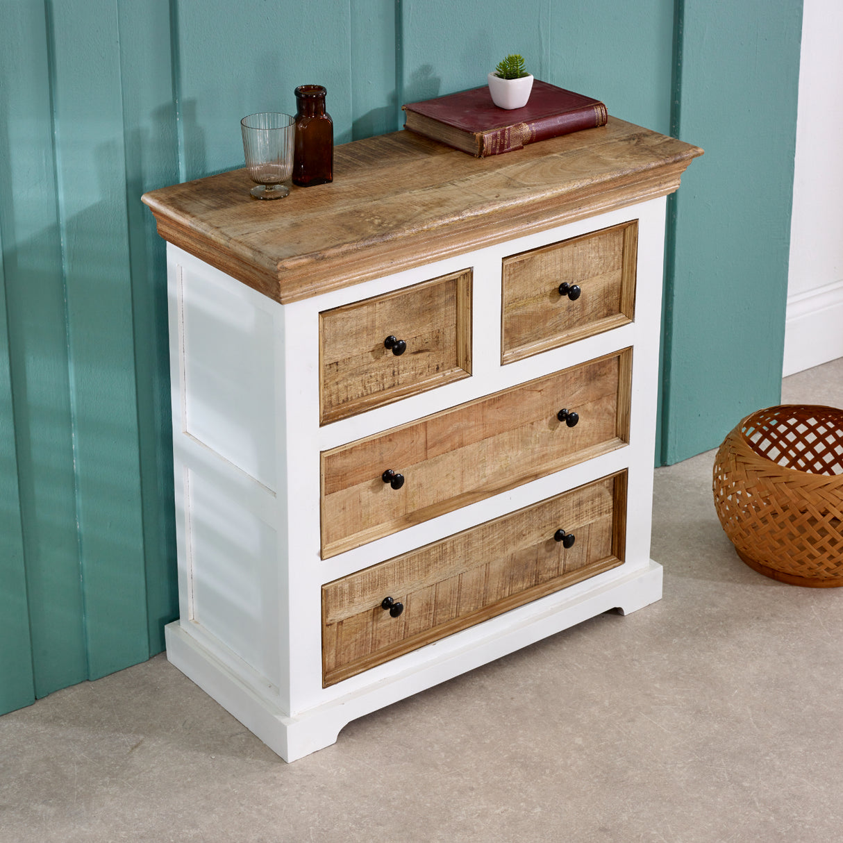 Solid Mango Wood Chest Of 4 Drawers - Alfie