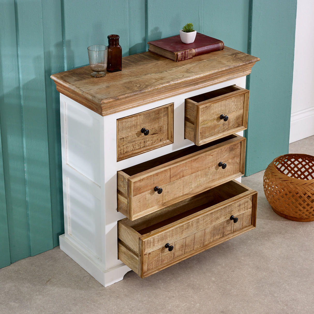 Solid Mango Wood Chest Of 4 Drawers - Alfie
