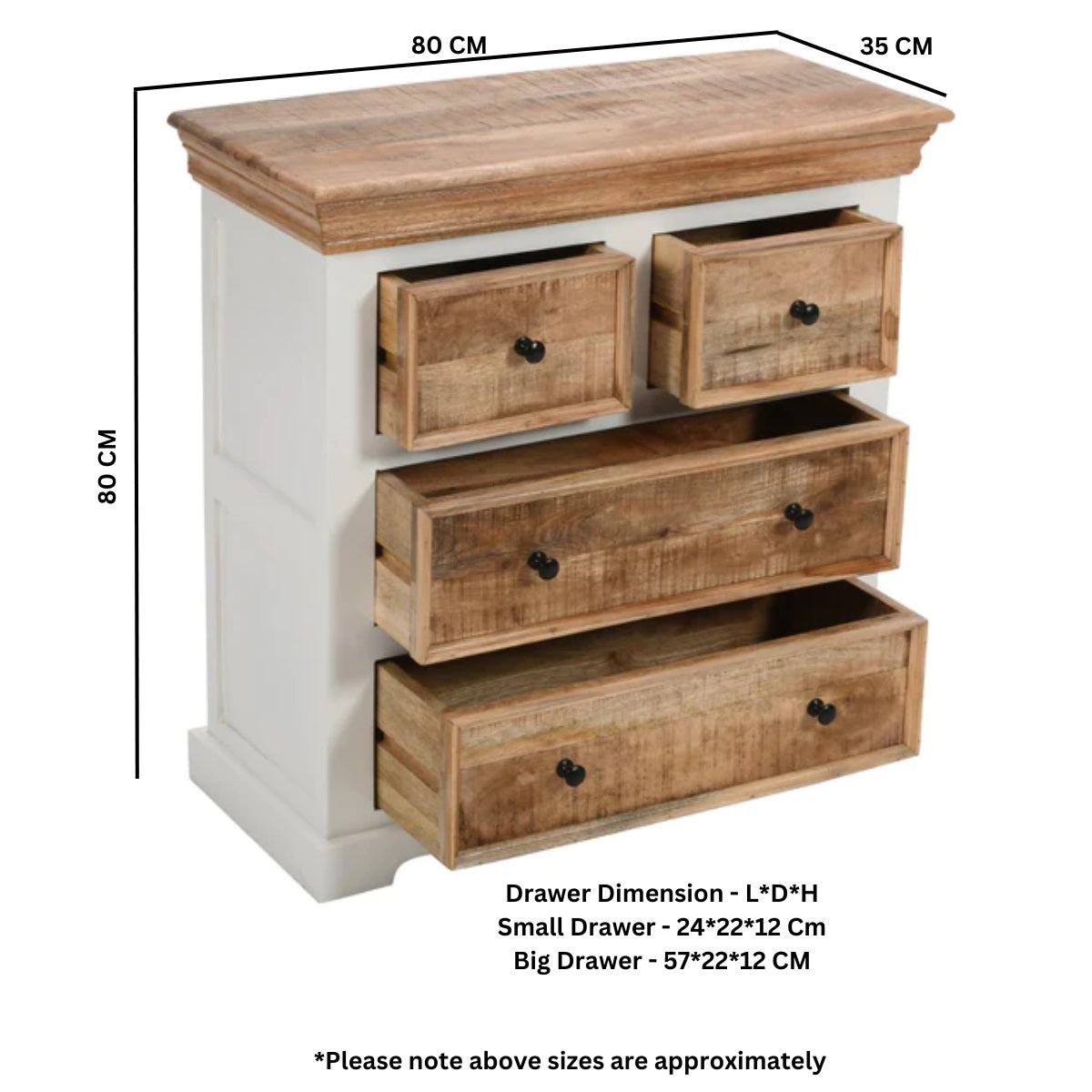 Solid Mango Wood Chest Of 4 Drawers - Alfie