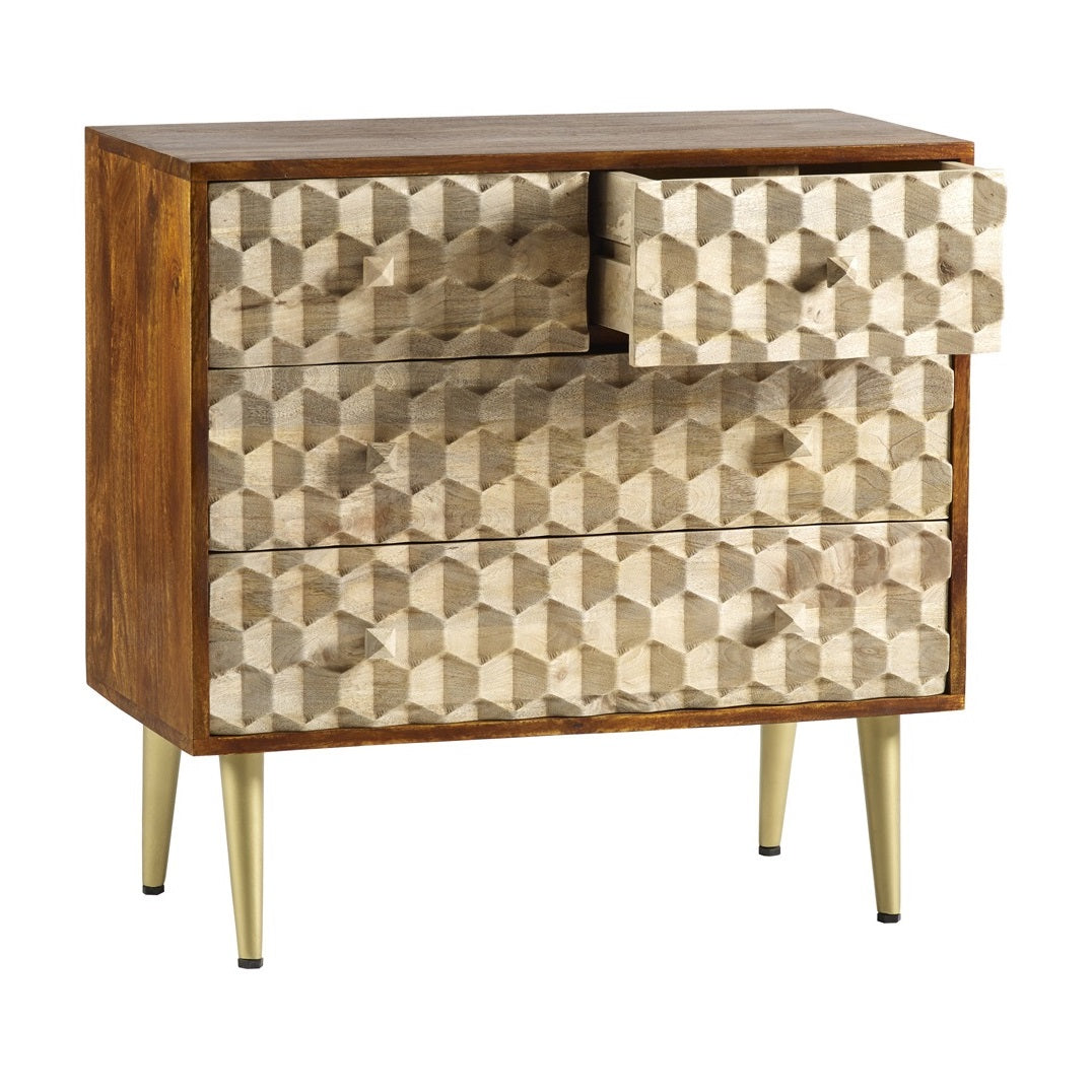 Solid Mango Wood Chest Of 4 Drawers - Edison
