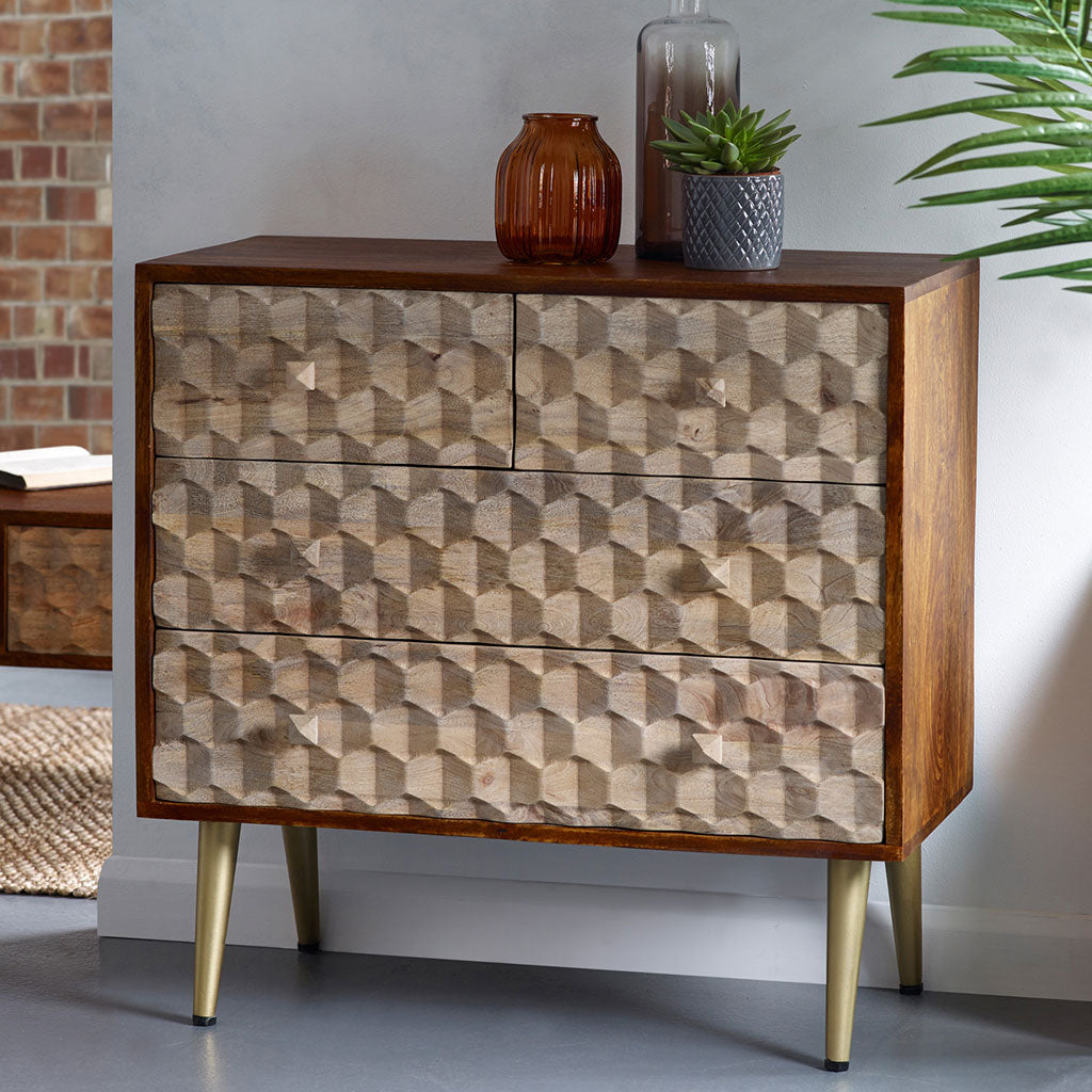 Solid Mango Wood Chest Of 4 Drawers - Edison