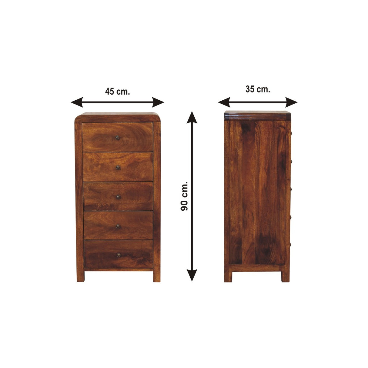 Solid Mango Wood Chest Of 5 Drawers - Aspen