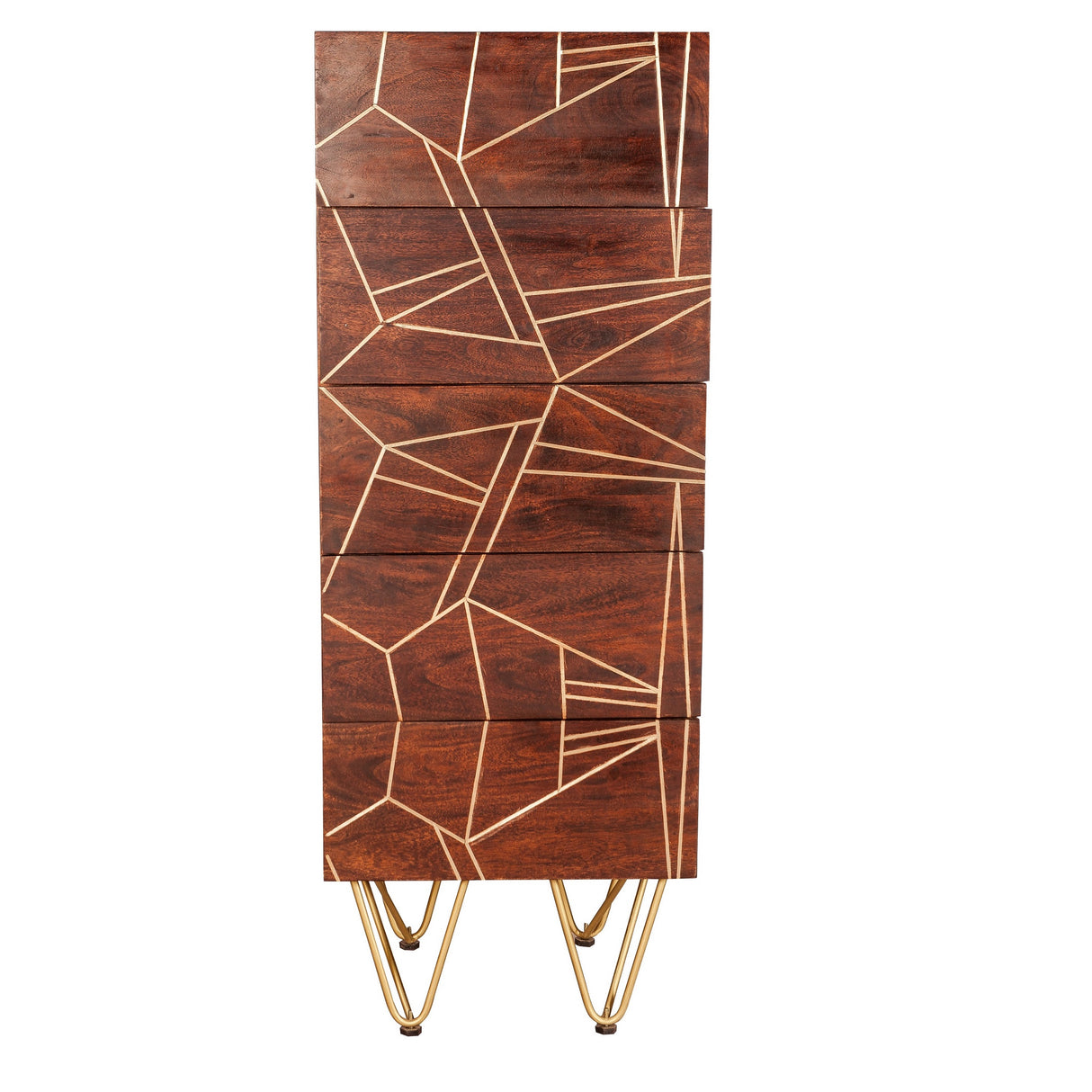 Solid Mango Wood Chest Of 5 Drawers Tall - Dark Gold