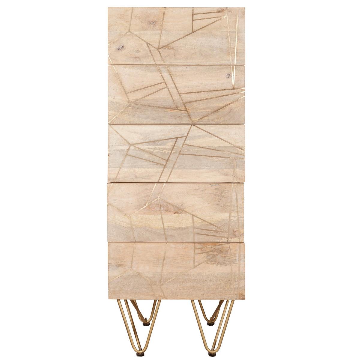 Solid Mango Wood Chest Of 5 Drawers Tall - Light Gold
