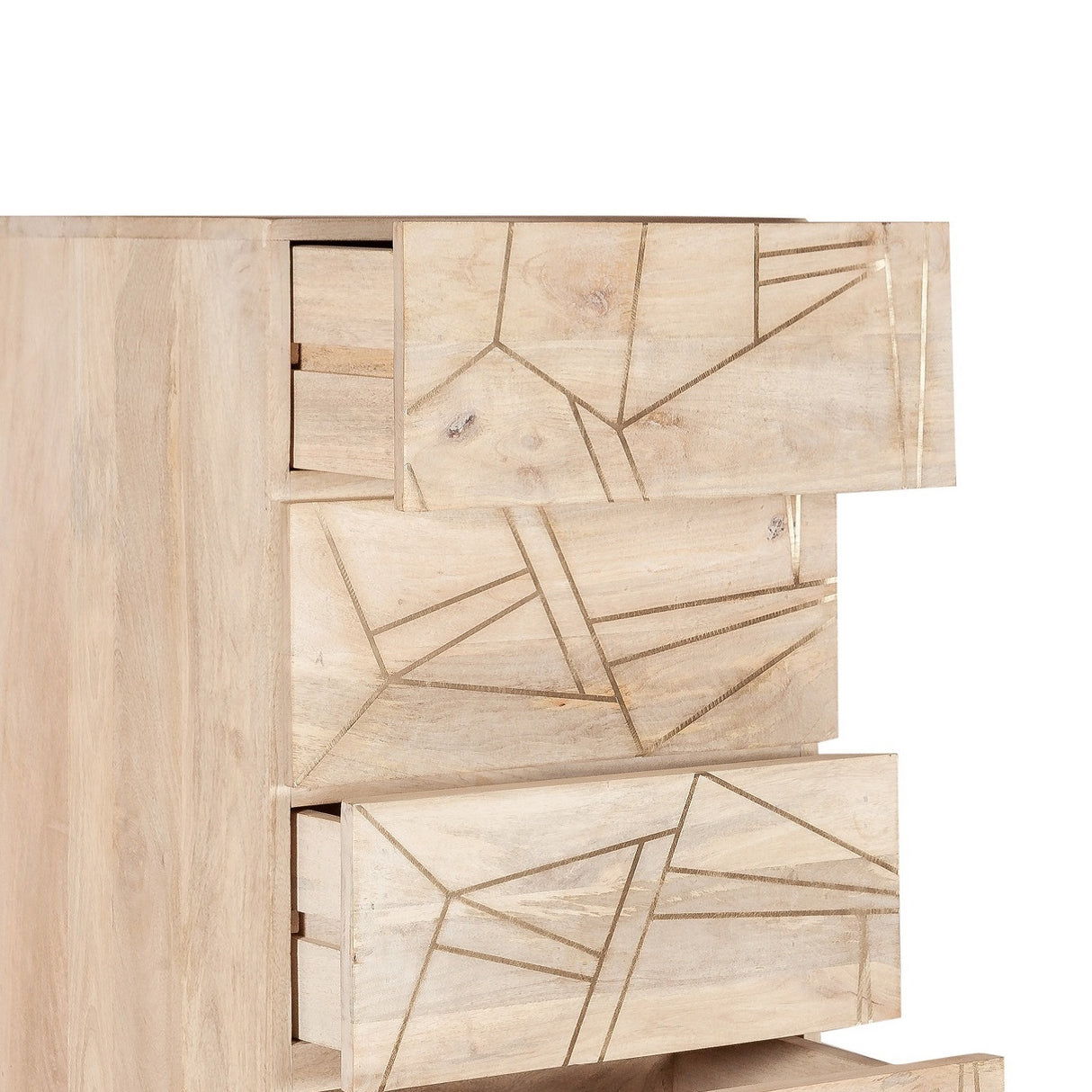 Solid Mango Wood Chest Of 5 Drawers Tall - Light Gold