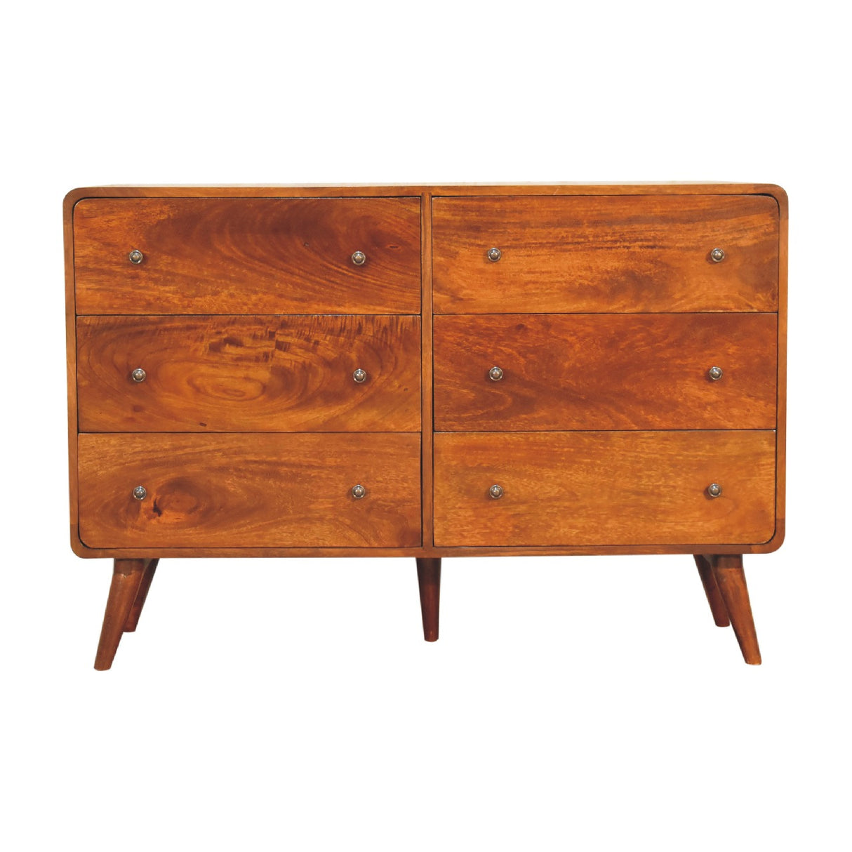 Solid Mango Wood Chest Of 6 Drawers Large And Curved - Lincoln