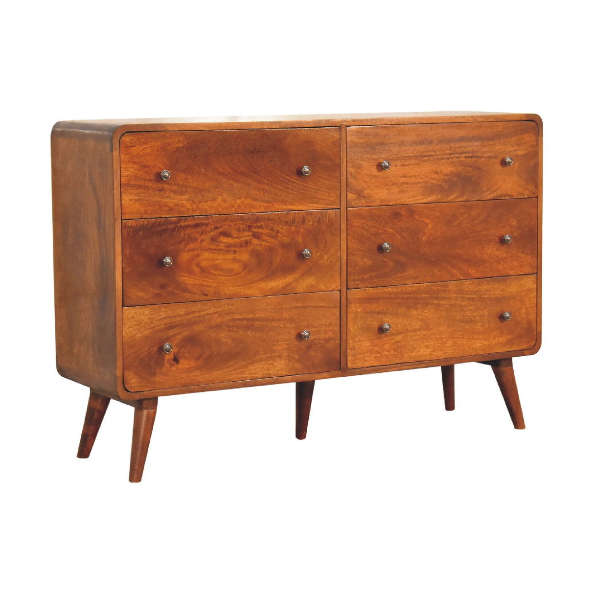 Solid Mango Wood Chest Of 6 Drawers Large And Curved - Lincoln