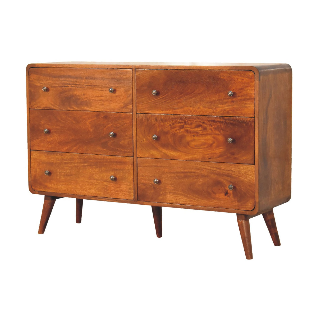 Solid Mango Wood Chest Of 6 Drawers Large And Curved - Lincoln