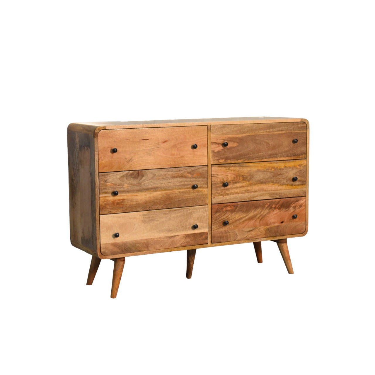 Solid Mango Wood Chest Of 6 Drawers Large And Curved - Lincoln