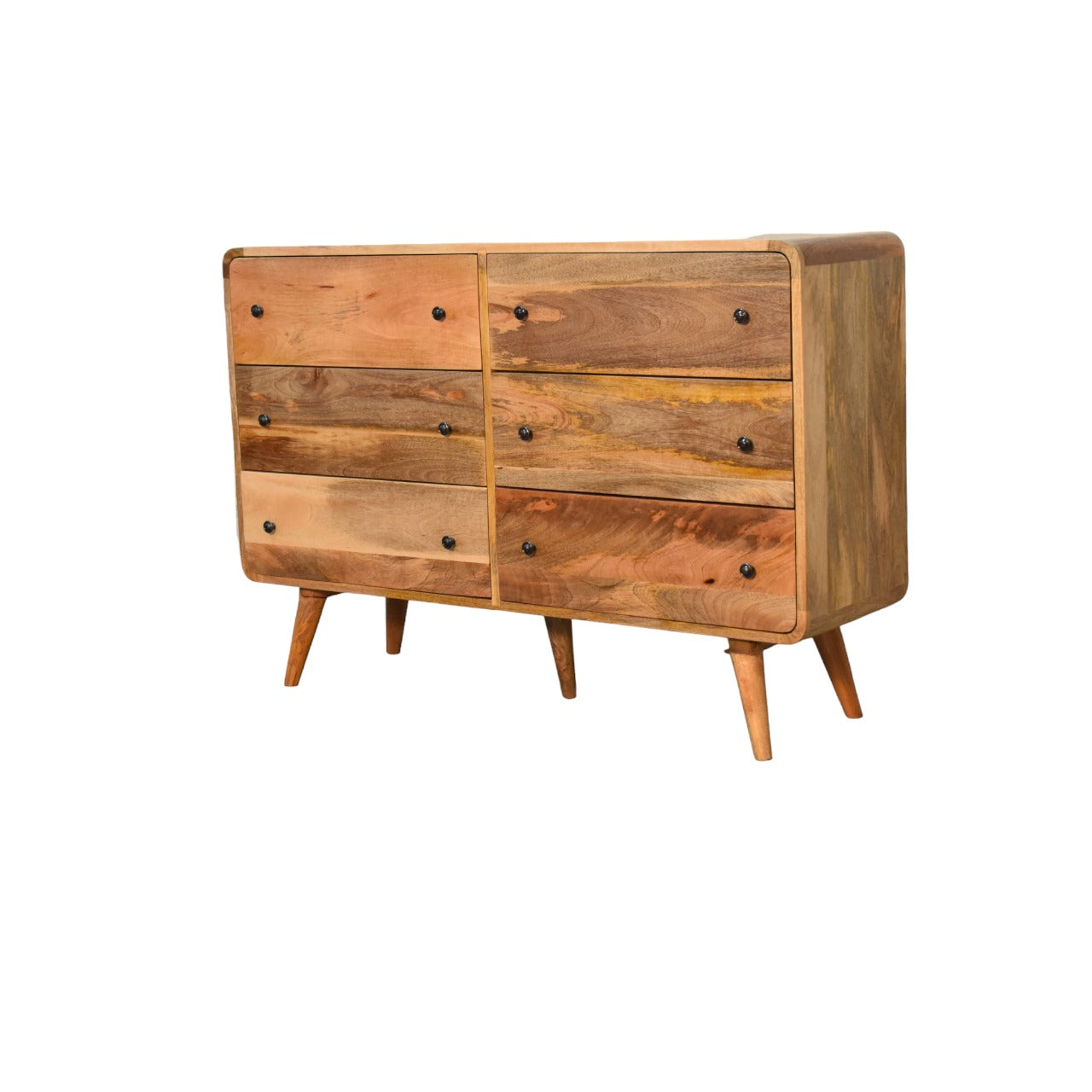 Solid Mango Wood Chest Of 6 Drawers Large And Curved - Lincoln