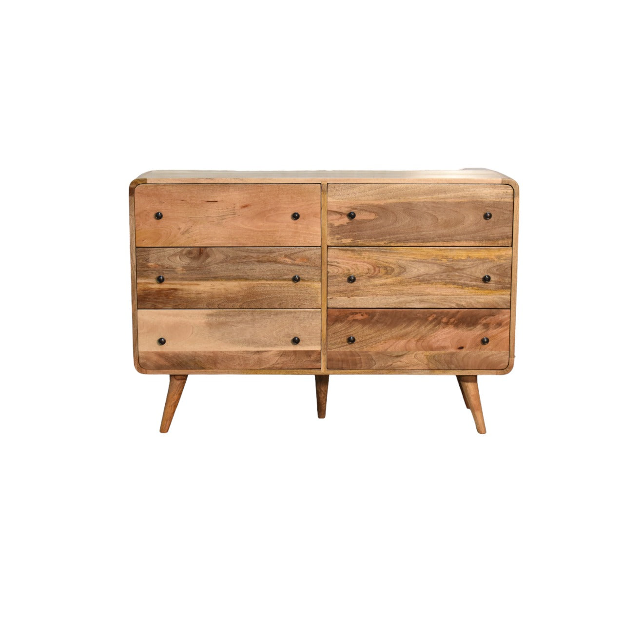 Solid Mango Wood Chest Of 6 Drawers Large And Curved - Lincoln
