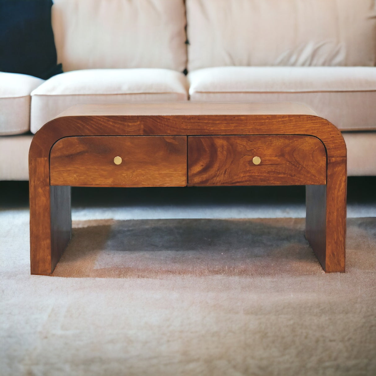 Solid Mango Wood Coffee Table With 2 Drawers - Darcy