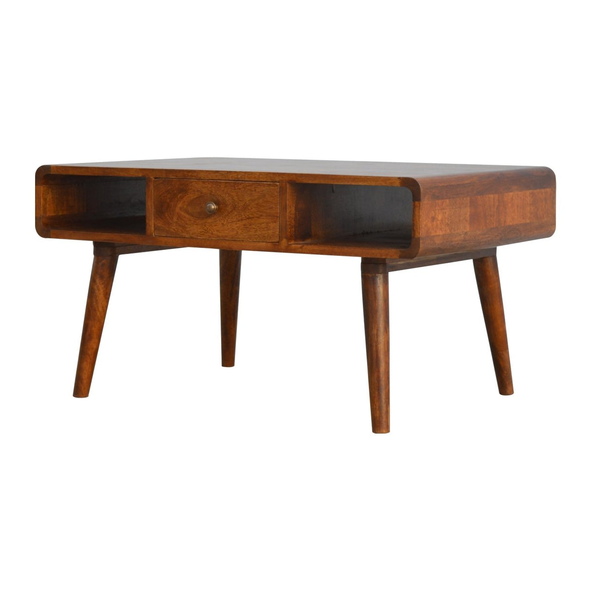 Solid Mango Wood Coffee Table Curved 1 Drawer - Gloucester