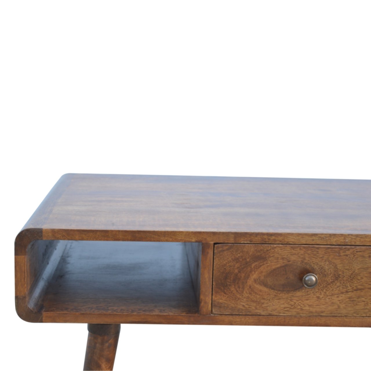 Solid Mango Wood Coffee Table Curved 1 Drawer - Gloucester