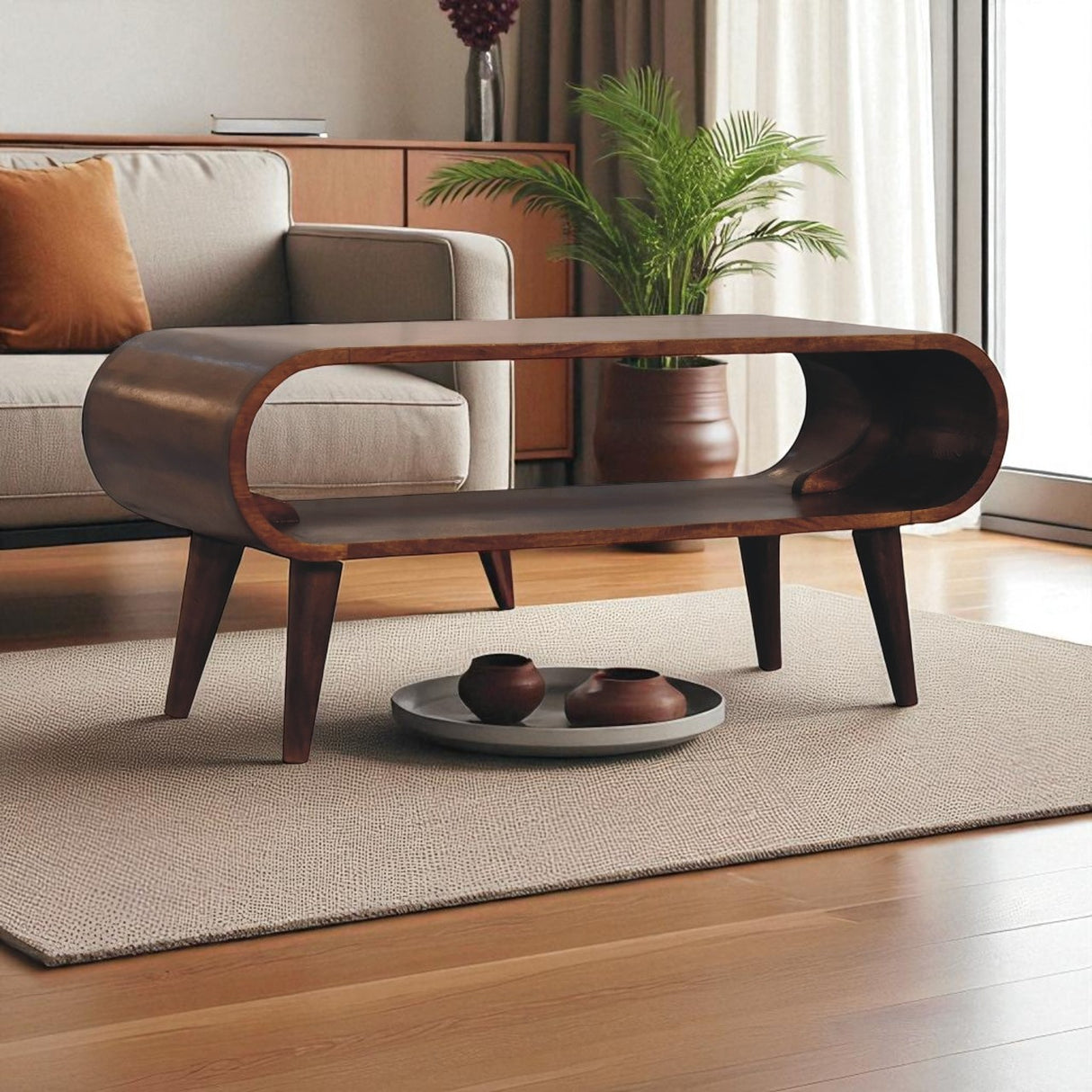 Solid Mango Wood Coffee Table in Nordic Style - Amaya