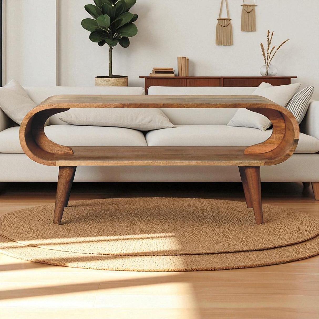 Solid Mango Wood Coffee Table in Nordic Style - Amaya