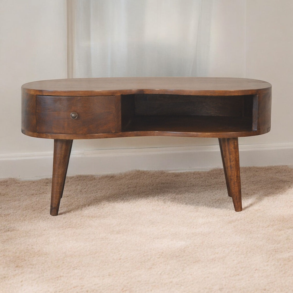Solid Mango Wood Coffee Table in Wave Shape - Birmingham