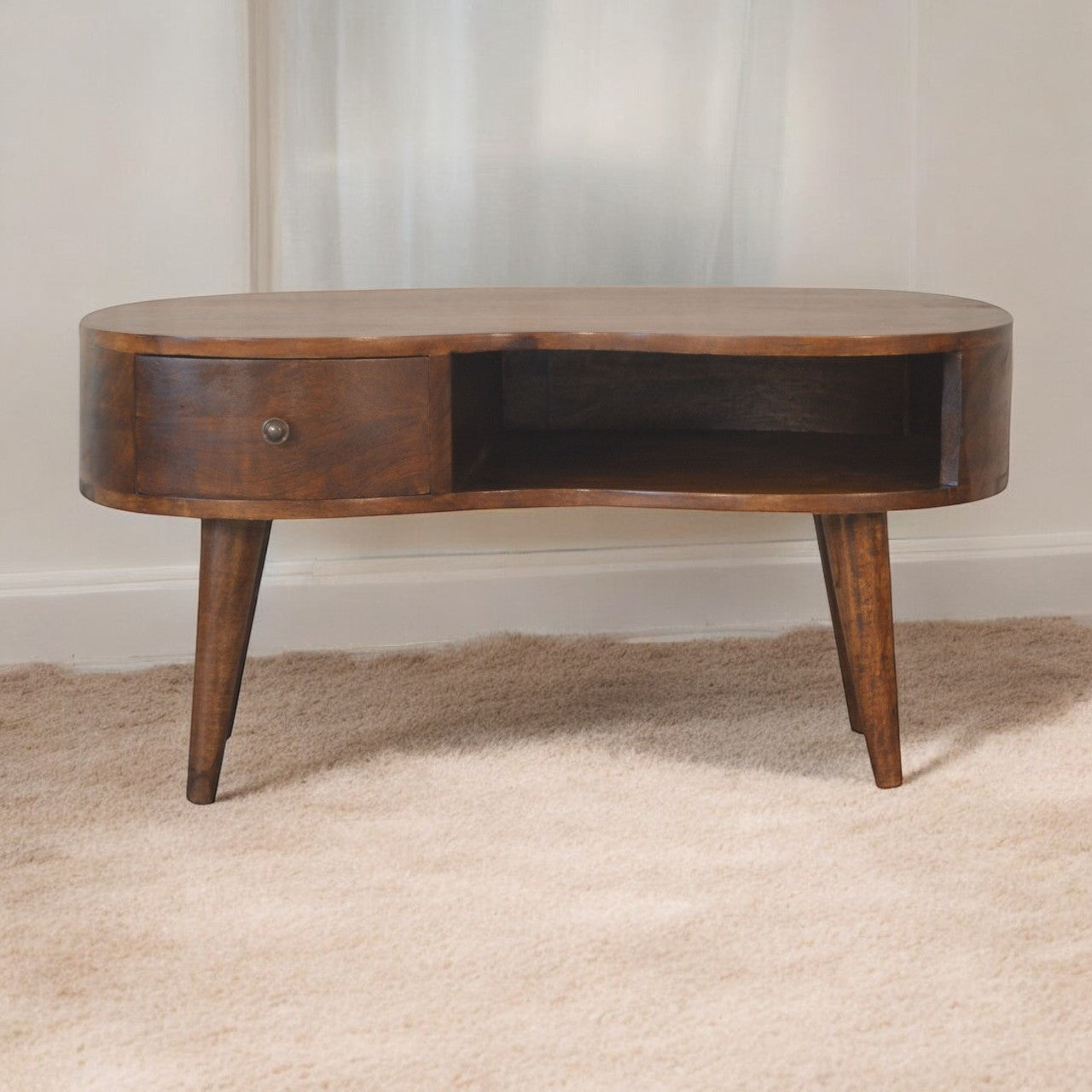 Solid Mango Wood Coffee Table in Wave Shape - Birmingham