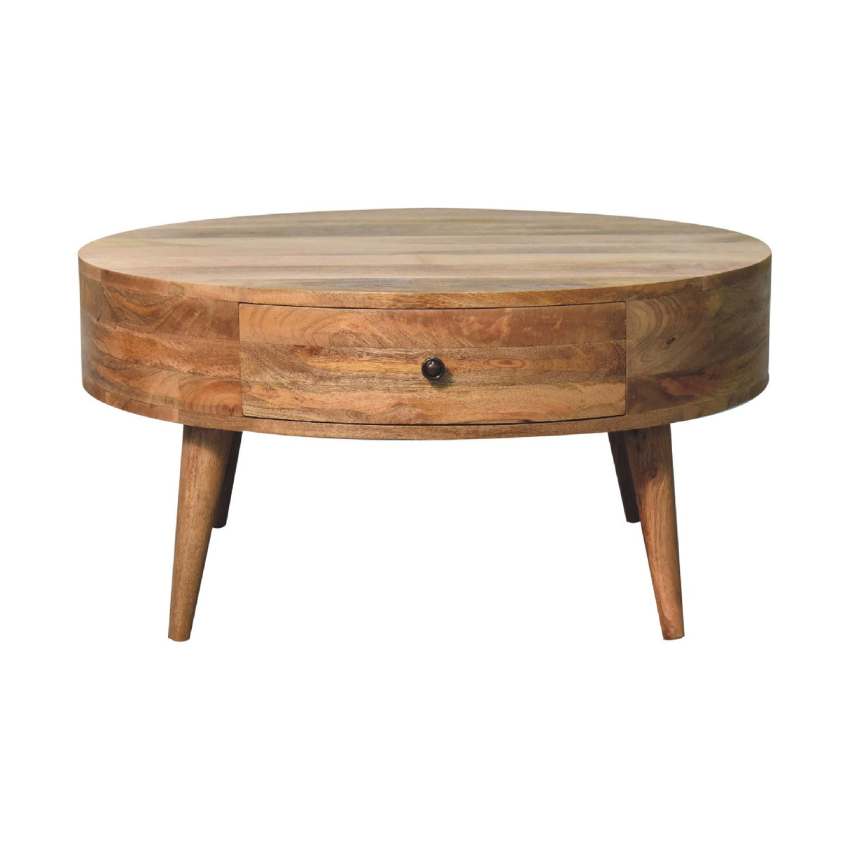 Solid Mango Wood Coffee Table Round With 2 Drawers - Odyssey