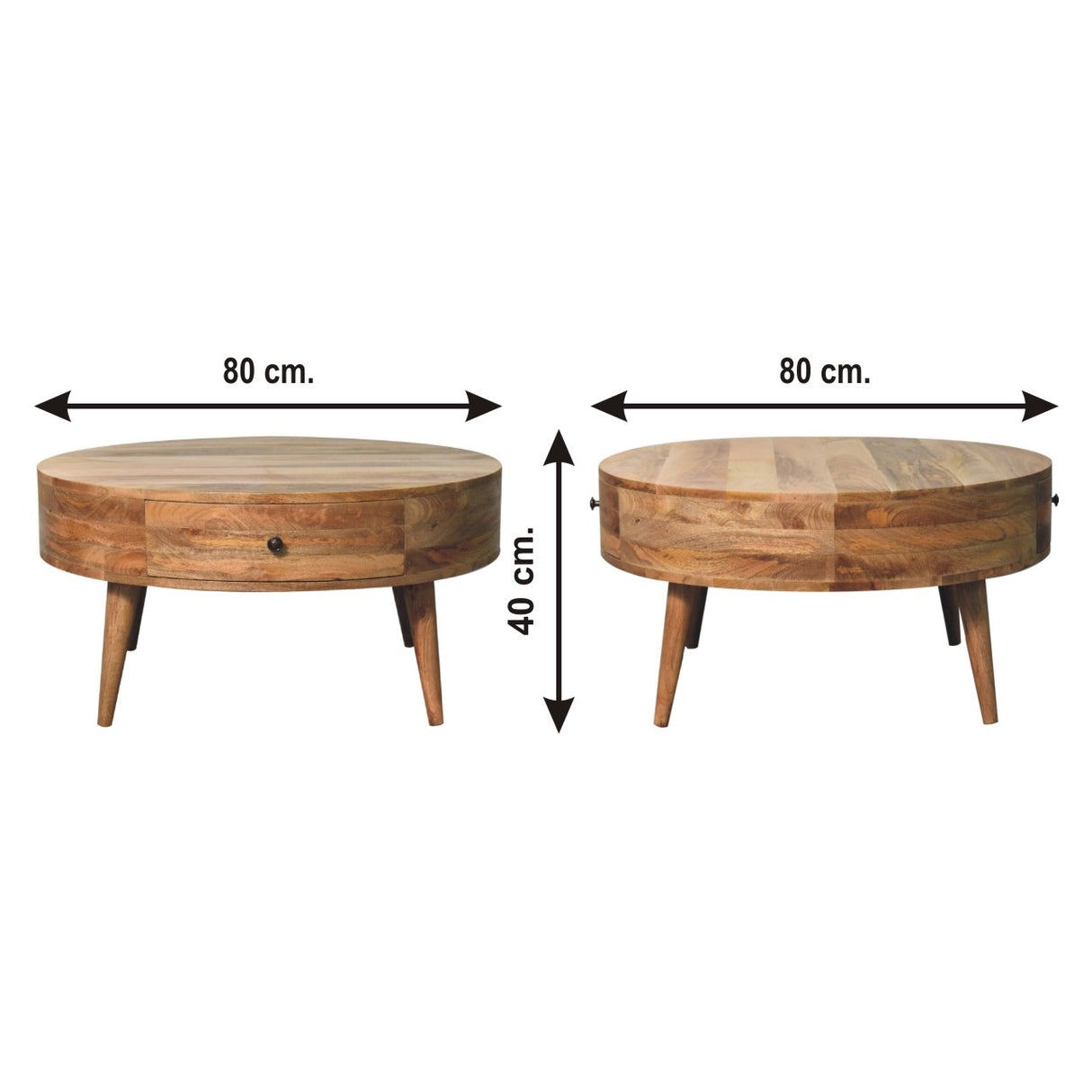 Solid Mango Wood Coffee Table Round With 2 Drawers - Odyssey