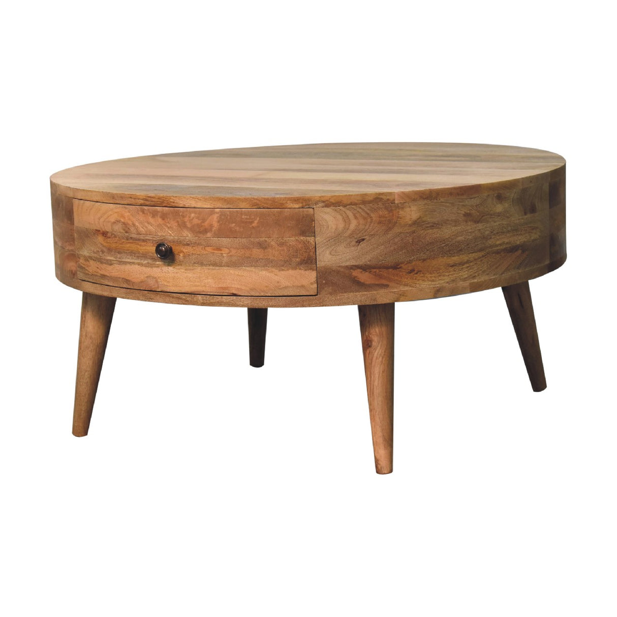 Solid Mango Wood Coffee Table Round With 2 Drawers - Odyssey