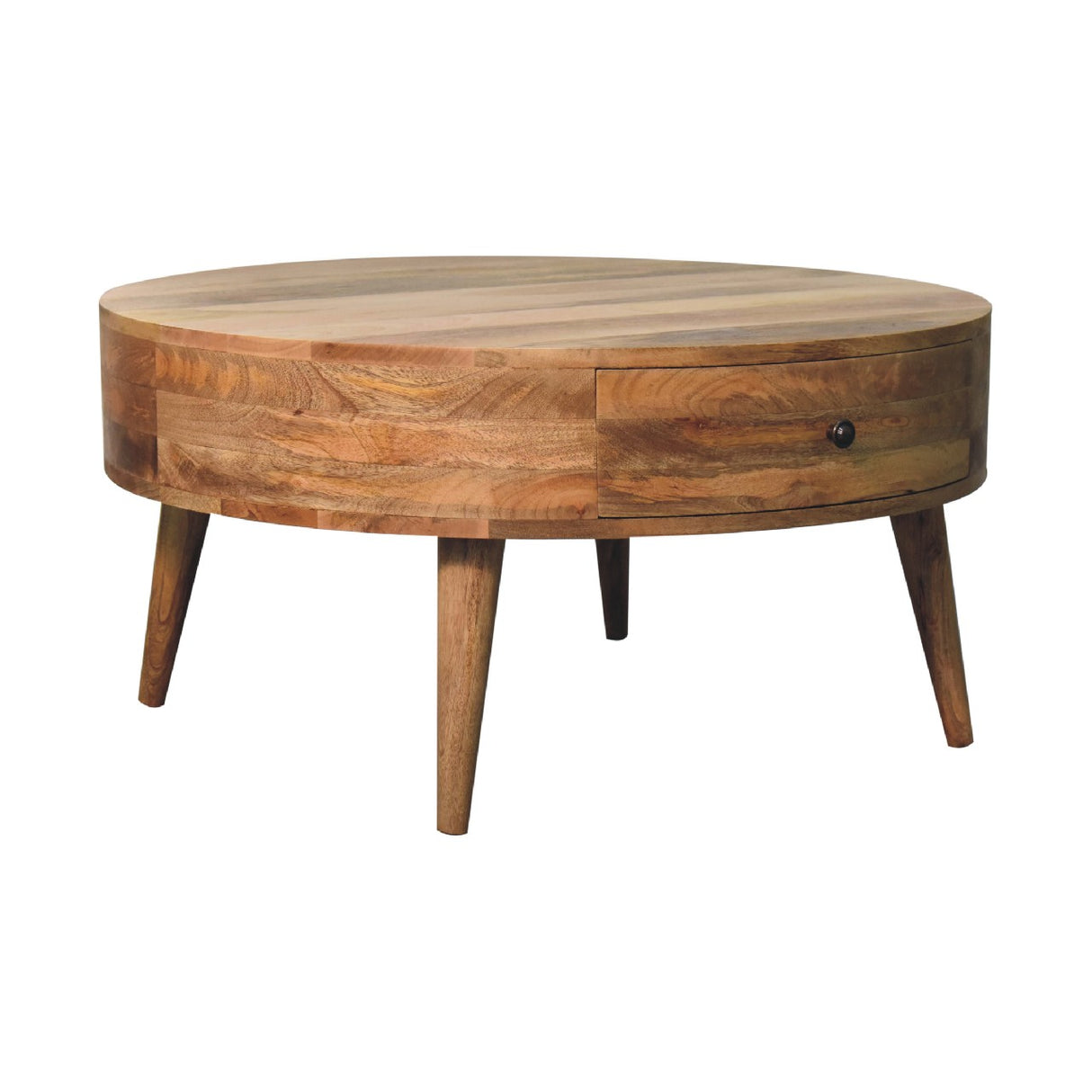Solid Mango Wood Coffee Table Round With 2 Drawers - Odyssey