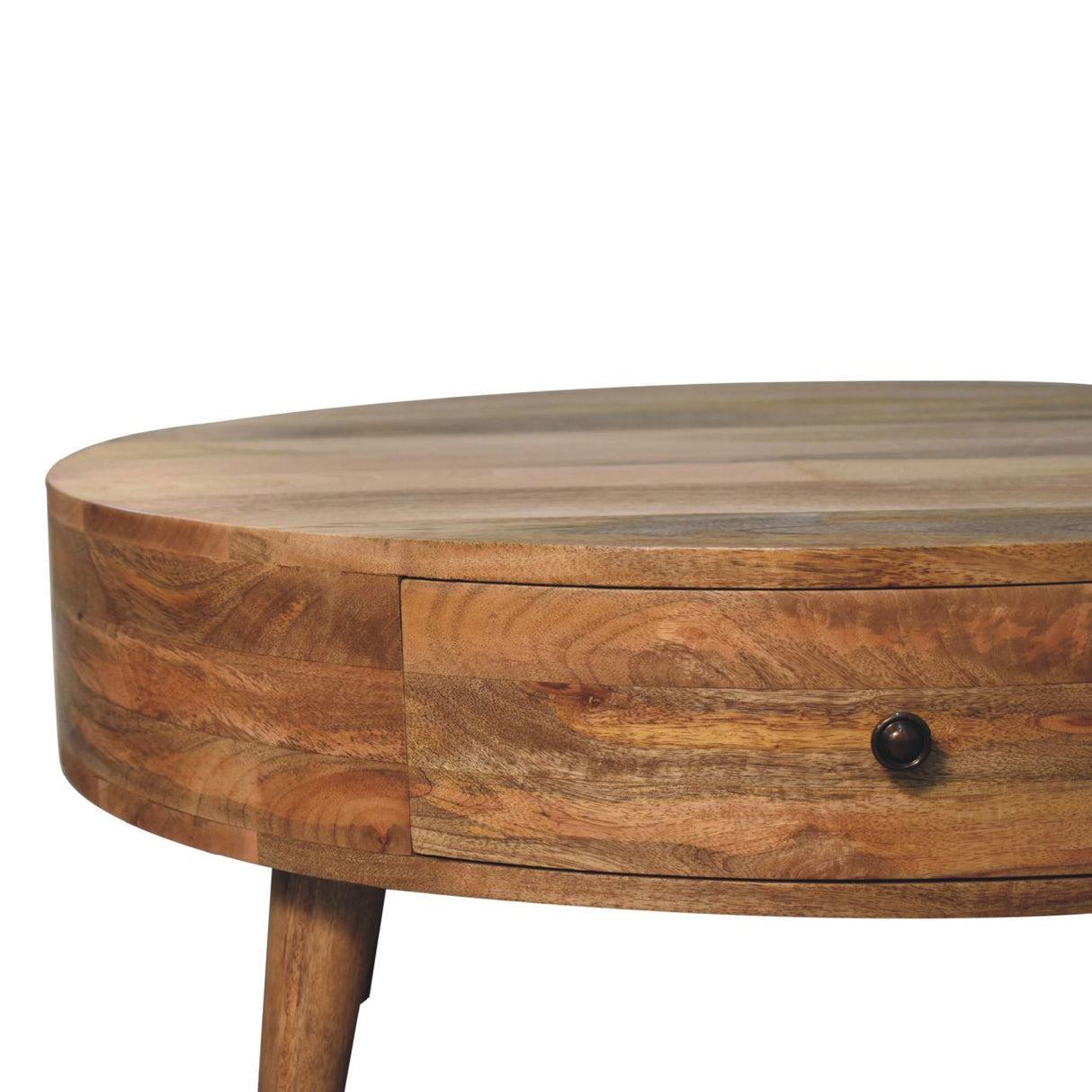 Solid Mango Wood Coffee Table Round With 2 Drawers - Odyssey