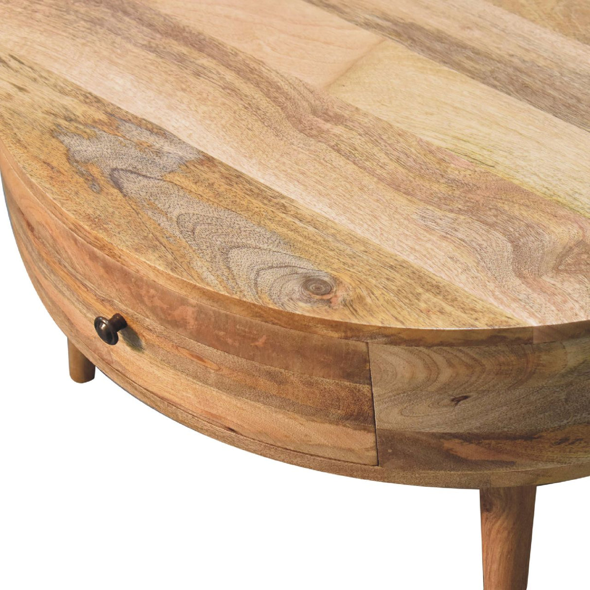 Solid Mango Wood Coffee Table Round With 2 Drawers - Odyssey