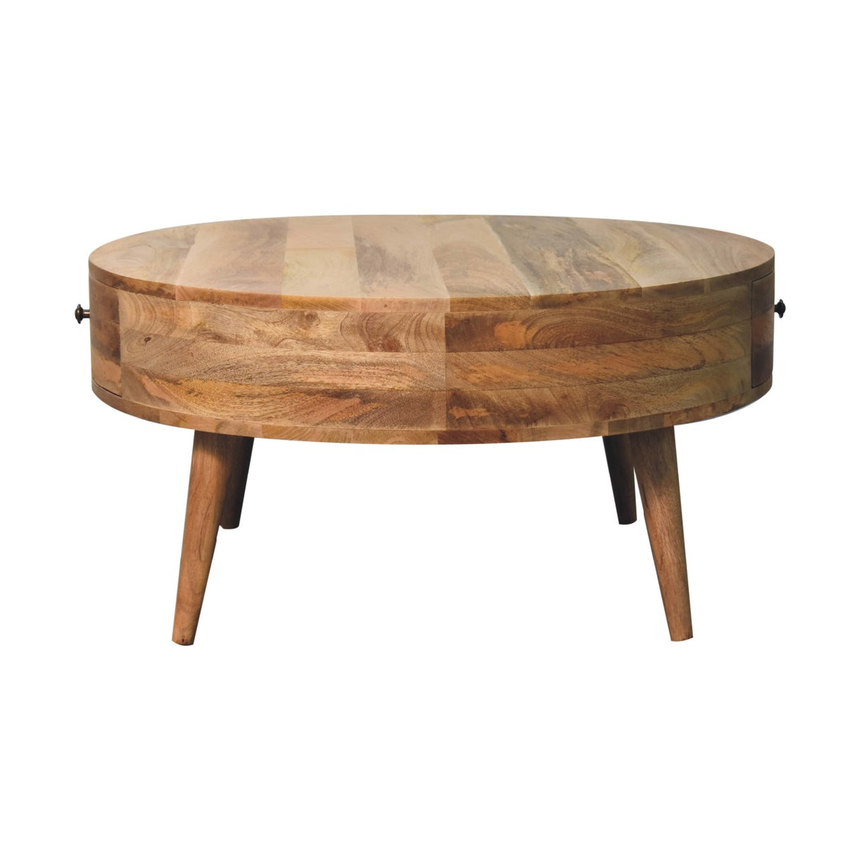 Solid Mango Wood Coffee Table Round With 2 Drawers - Odyssey