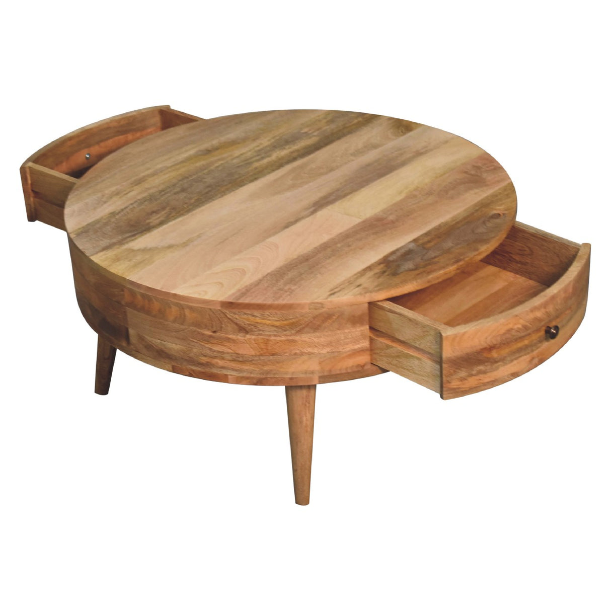 Solid Mango Wood Coffee Table Round With 2 Drawers - Odyssey