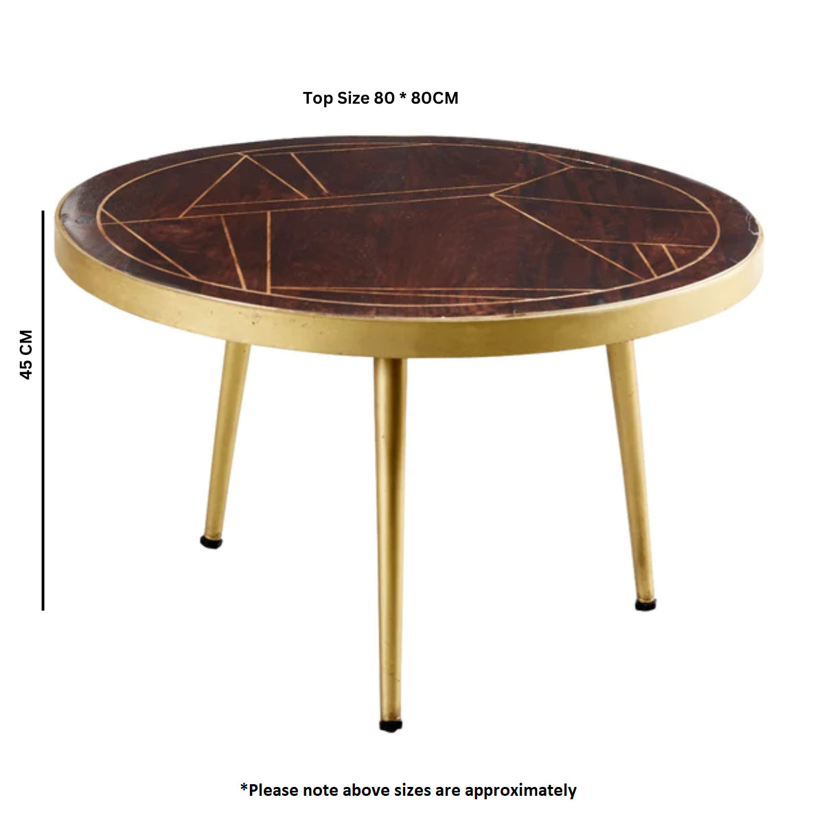 Solid Mango Wood Coffee Table Round - Dark Gold
