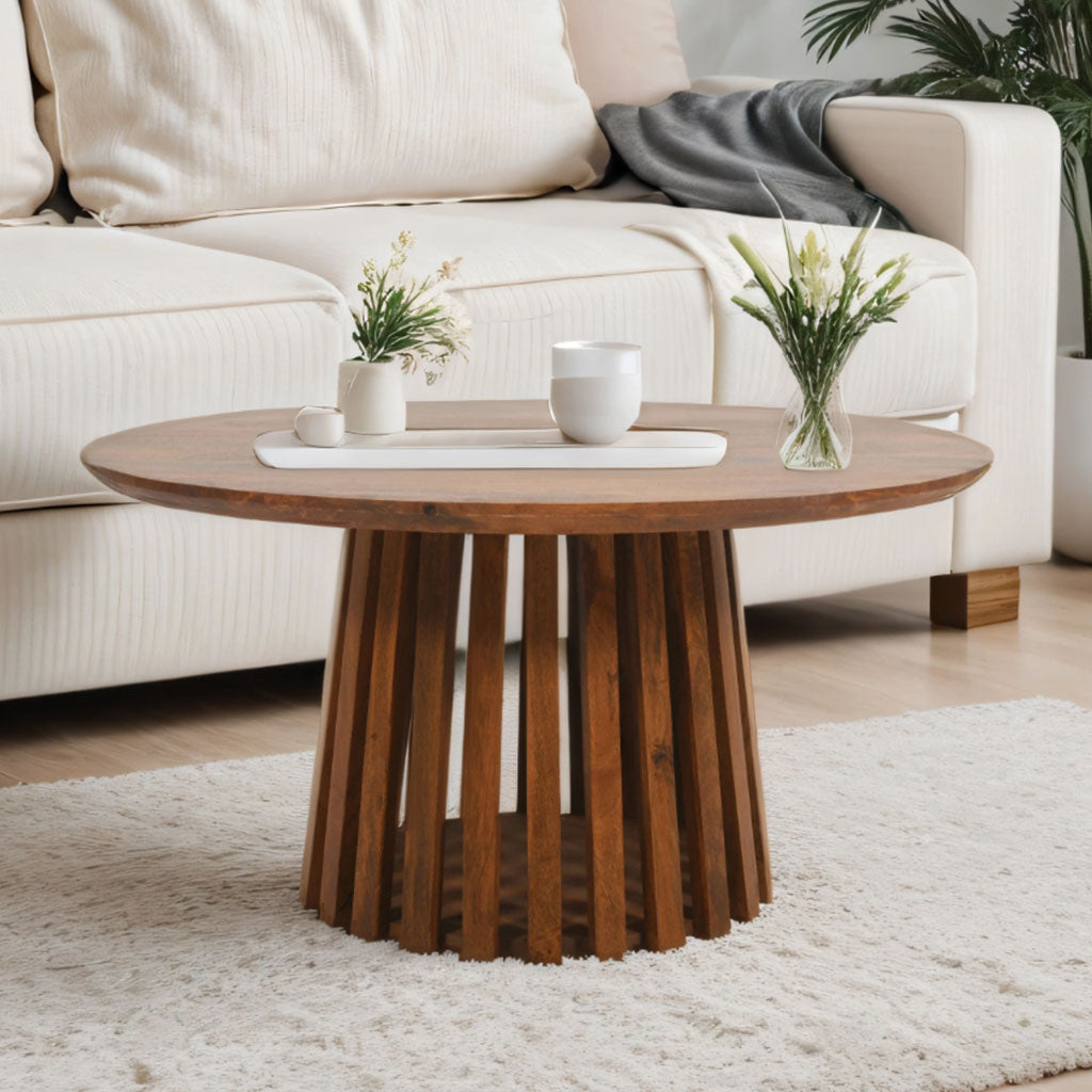 Solid Mango Wood Coffee Table Round - Inverley Designs