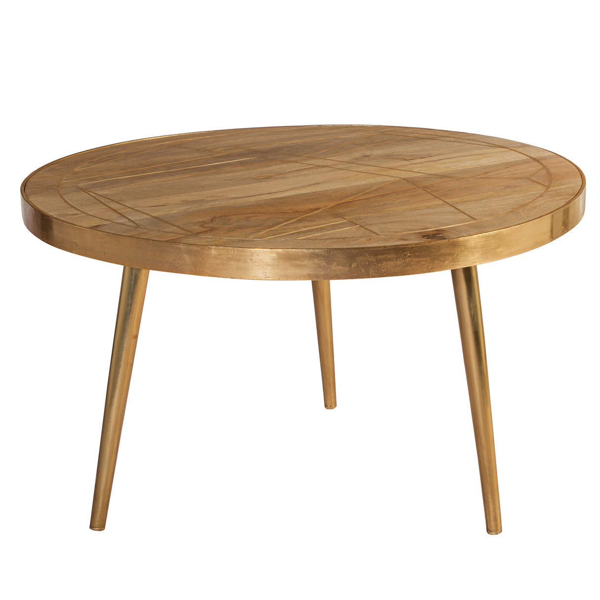 Solid Mango Wood Coffee Table Round - Light Gold