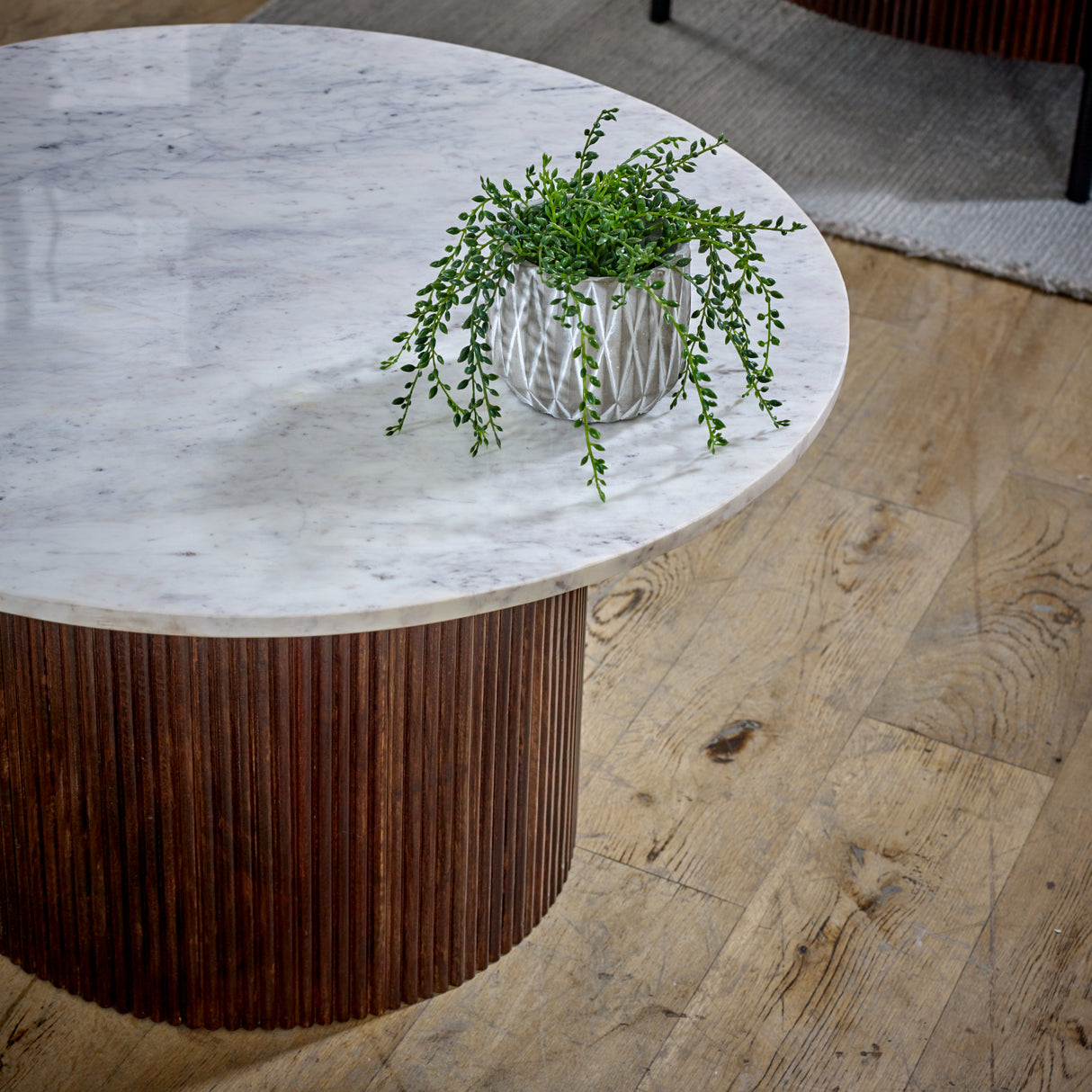 Solid Mango Wood Coffee Table Round With White Marble Top - Opal