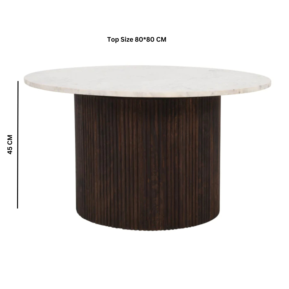 Solid Mango Wood Coffee Table Round With White Marble Top - Opal