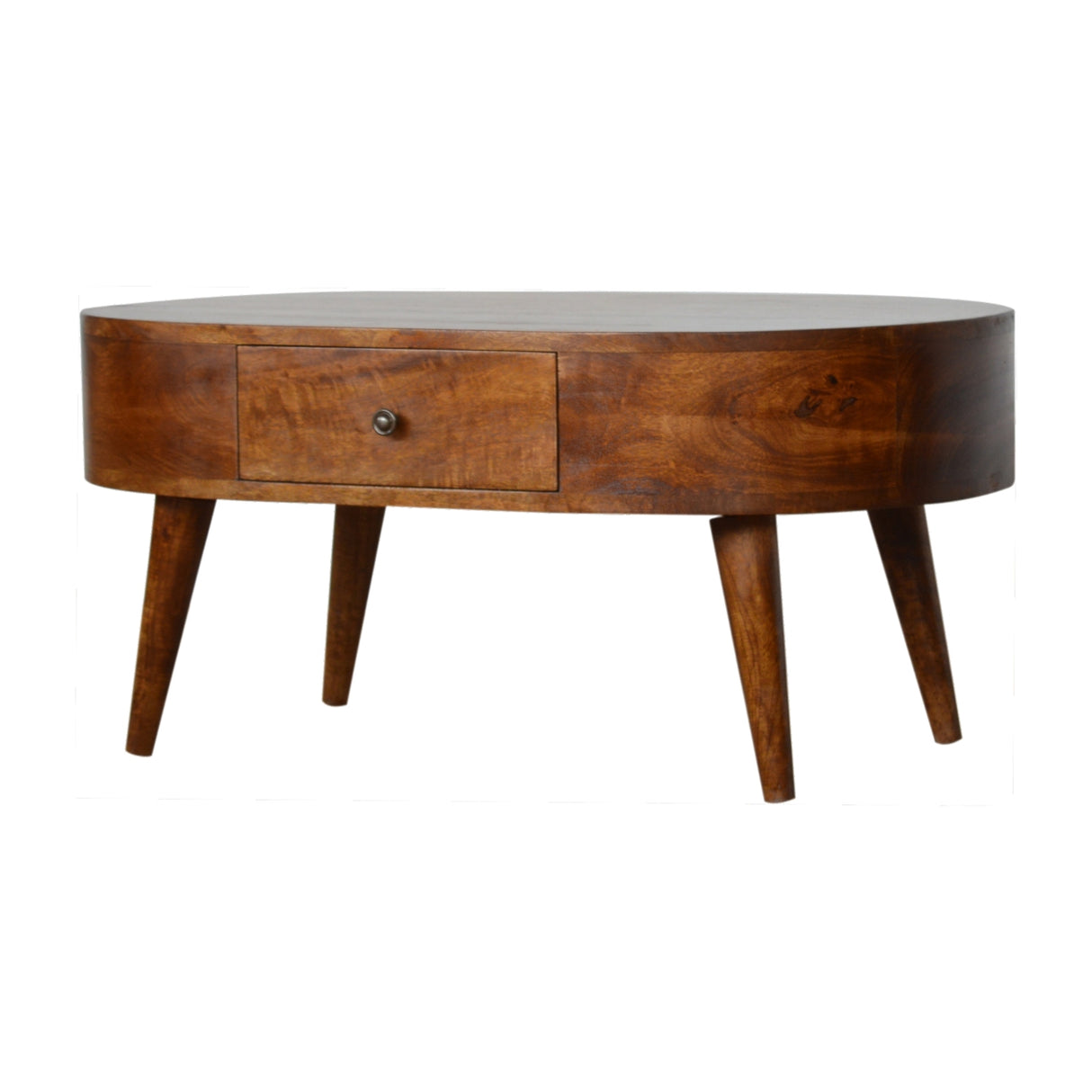 Solid Mango Wood Coffee Table Oval With 2 Drawers - Chester