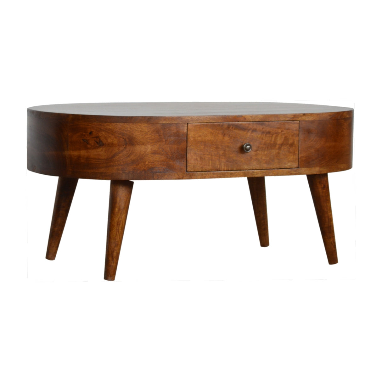 Solid Mango Wood Coffee Table Oval With 2 Drawers - Chester