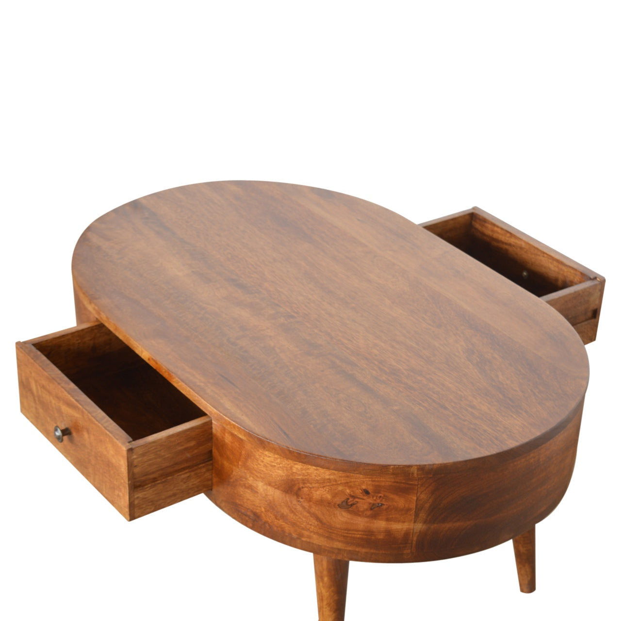 Solid Mango Wood Coffee Table Oval With 2 Drawers - Chester