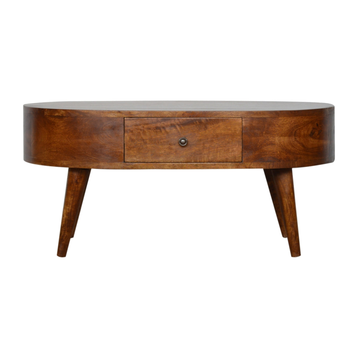 Solid Mango Wood Coffee Table Oval With 2 Drawers - Chester