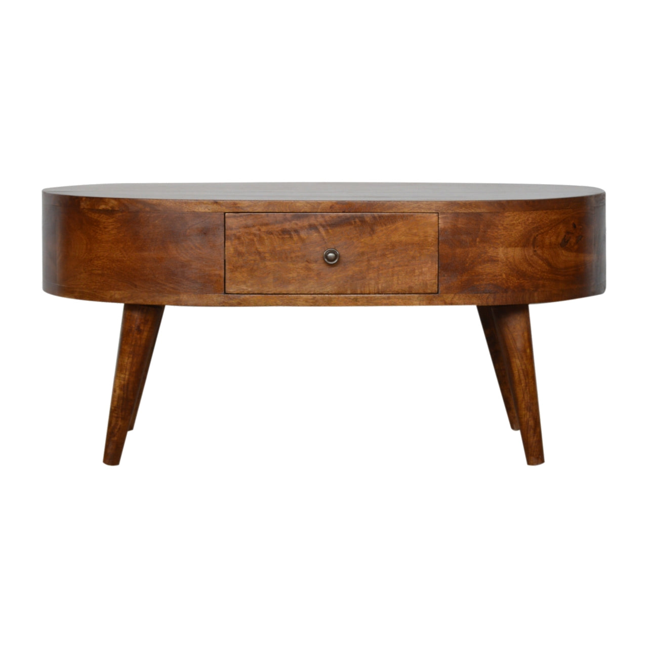 Solid Mango Wood Coffee Table Oval With 2 Drawers - Chester